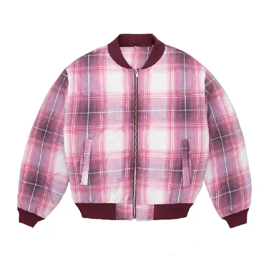 Up In Flames Plaid Padded Bomber RedWhite (1) Up In Flames Plaid Padded Bomber RedWhite (1)