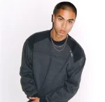 Up In Flames Ribbed Panel Navy Crew Neck (2)