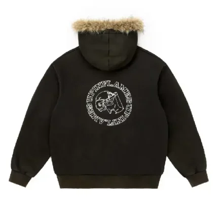 Up In Flames Faux Fur Washed Black Hoodie (4)