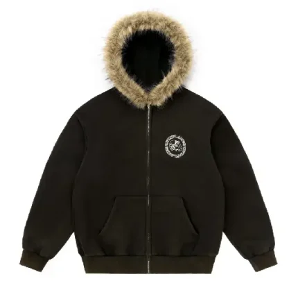 Up In Flames Faux Fur Washed Black Hoodie (5)