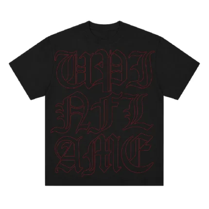 Up In Flames Old English Outline T Shirt Black (2)