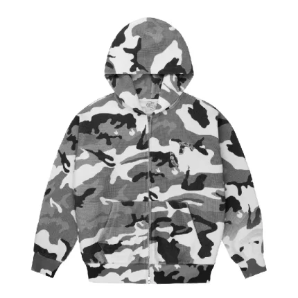 Up In Flames Waffle Zip up Hoodie Grey Camo 4