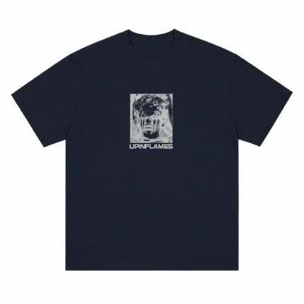 Up In Flames Crying T Shirt Navy 1