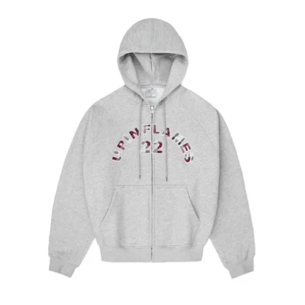 Up In Flames Plaid Appliqué Hoodie Grey (8)