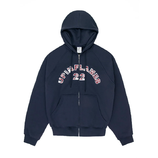 Up In Flames Plaid Applique Hoodie Navy 4 Up In Flames Plaid Applique Hoodie Navy 4